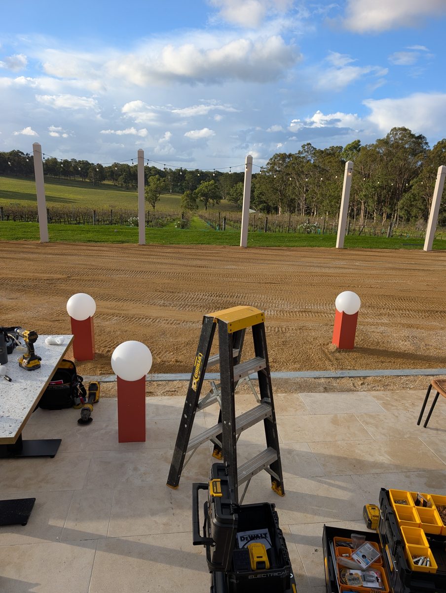 Bollard lights being installed