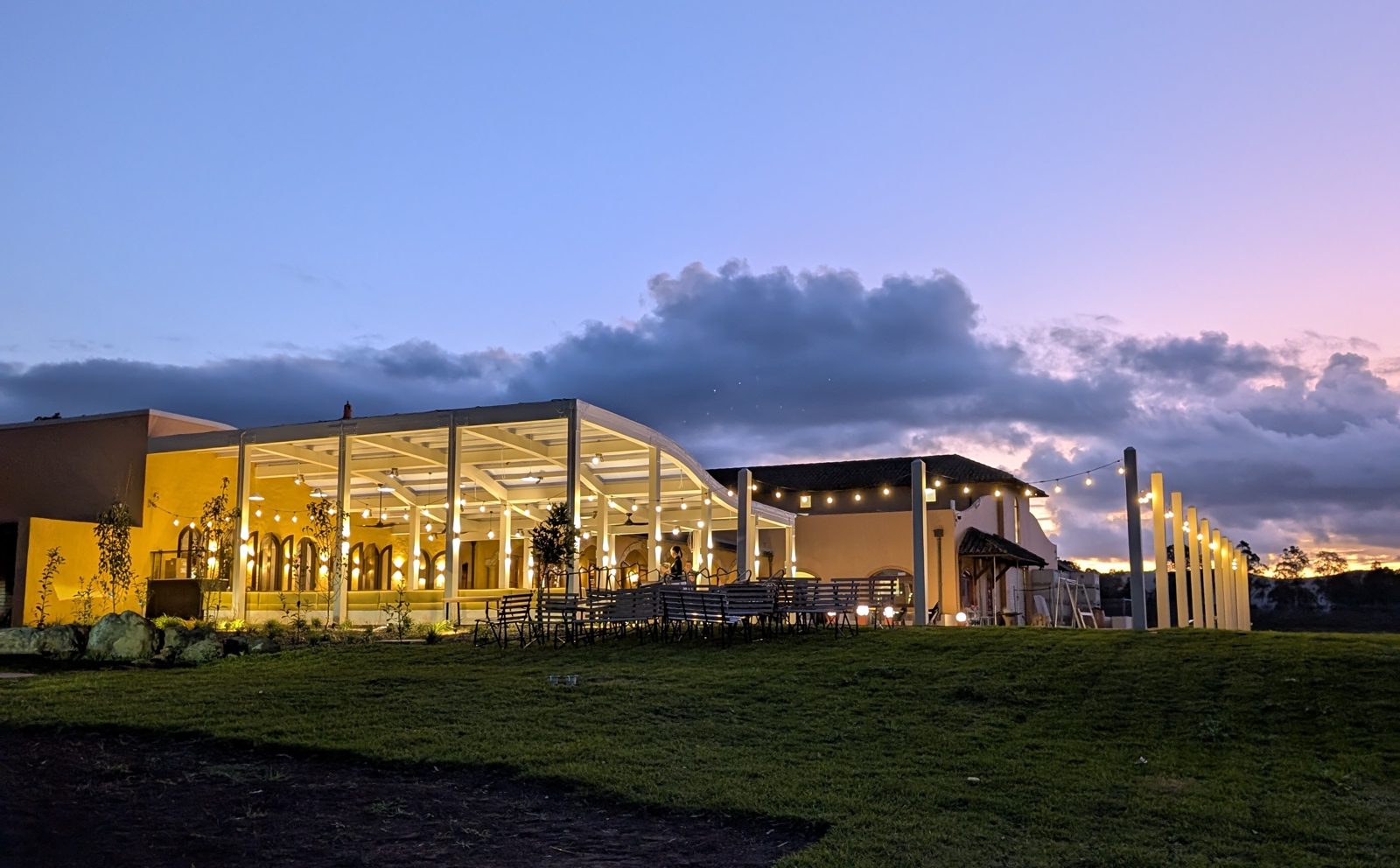 Iron Gate Estate, Pokolbin at dusk — lighting by NVD Electrical